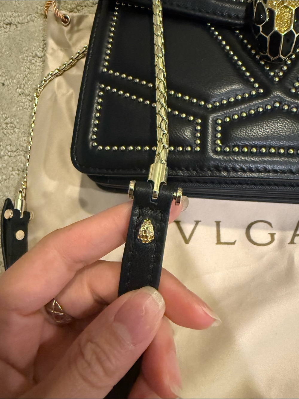 Black Serpenti Studded Leather Top-Handle Crossbody - Picture 2 of 9